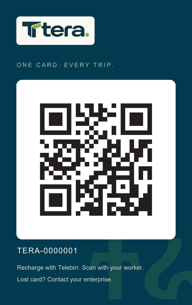 Back of the reusable Tera card with QR code